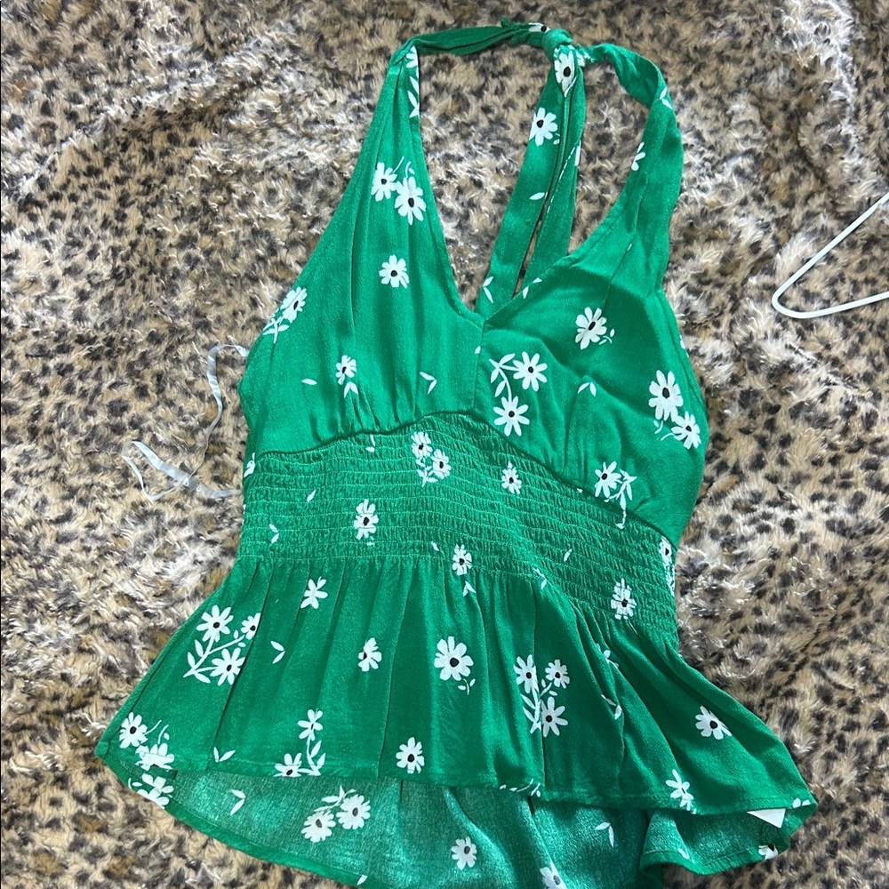 Green Floral Halter Top